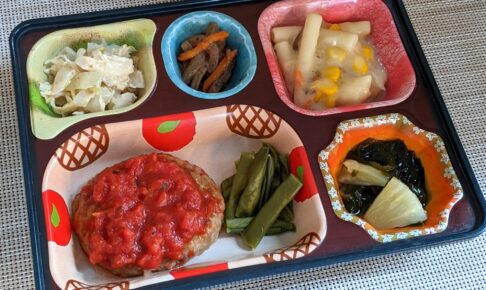 ハンバーグのバジルトマトソース